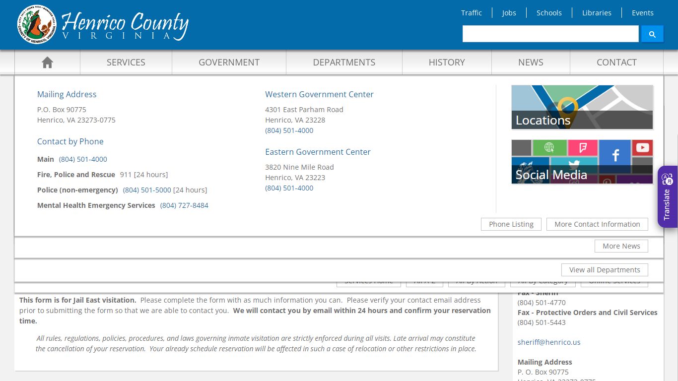 Inmate Visitation-Jail East - Henrico County, Virginia